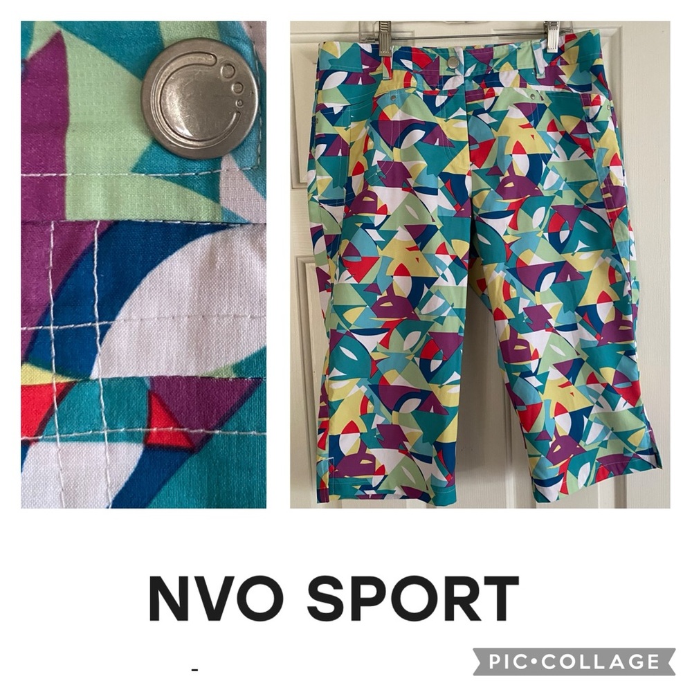 NVO Sport Golf Long Shorts. Multicolor Geometric Pattern Peddle Pusher. Size 8.